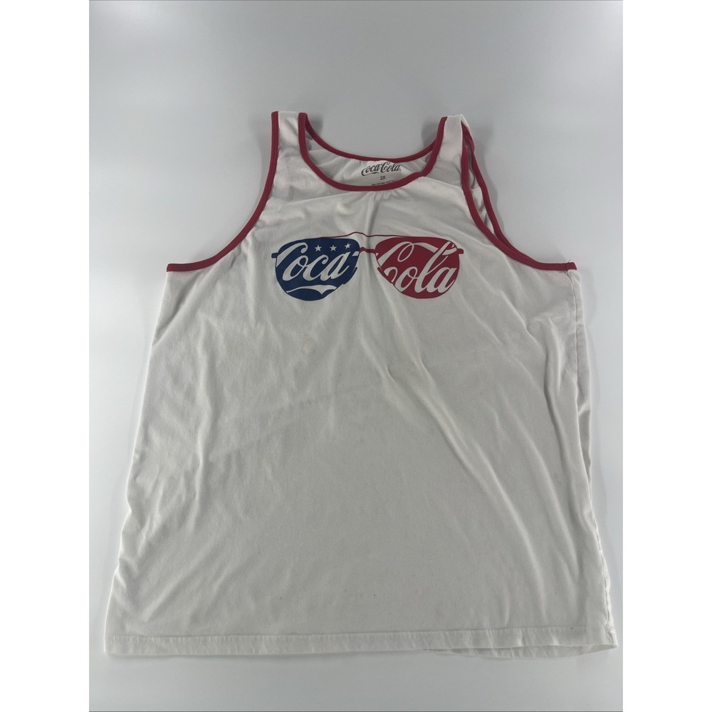 Coca Cola Tank Top Mens 2X White Shirt Causal Beach Summer Sunglasses Logo